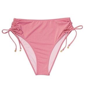 Victoria Secret Shimmering Pink High Rise Side Ruched Cheeky Bikini Bottoms XS